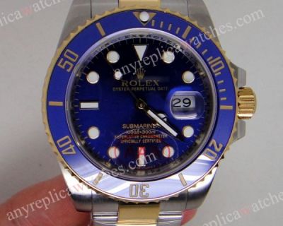 Ceramic Bezel Rolex Submariner Two Tone Blue Face Watch